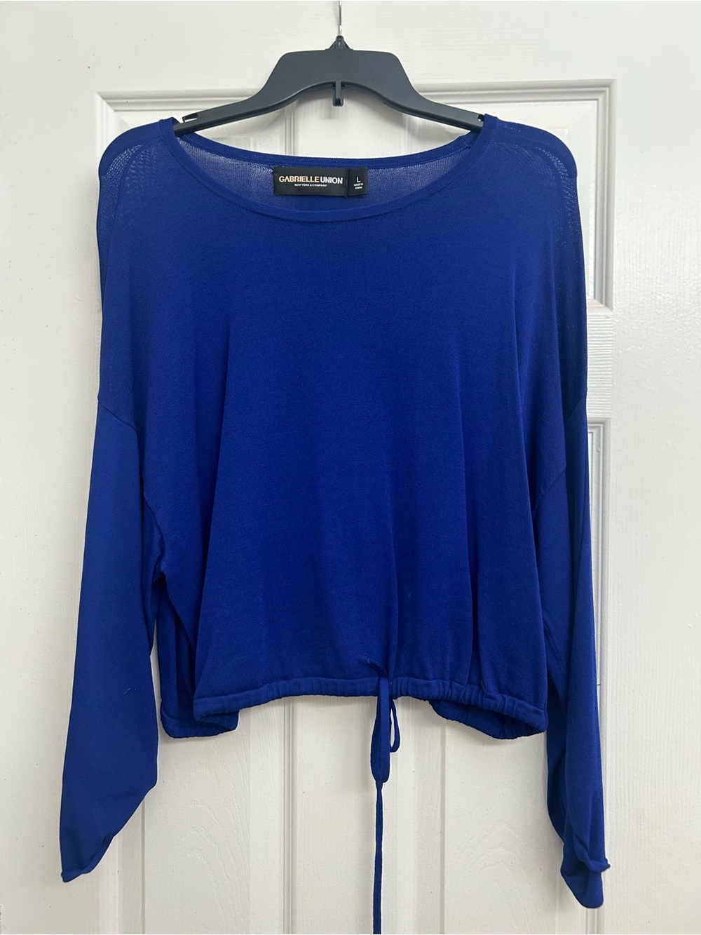 New York & Company Royal Blue Long-Sleeve Drawstring Top